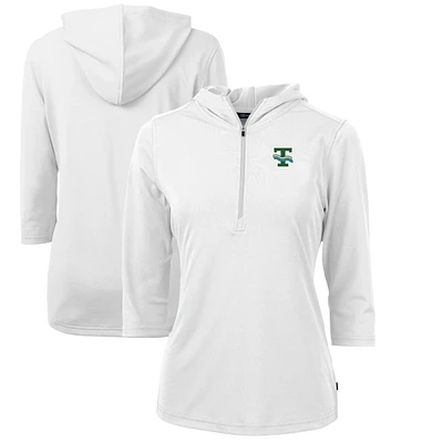 Women's Cutter & Buck White Tulane Green Wave Vault Virtue Eco Pique Recycled Half-Zip Pullover Hoodie