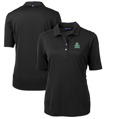 Women's Cutter & Buck Black Marshall Thundering Herd Team Virtue Eco Pique Recycled Polo
