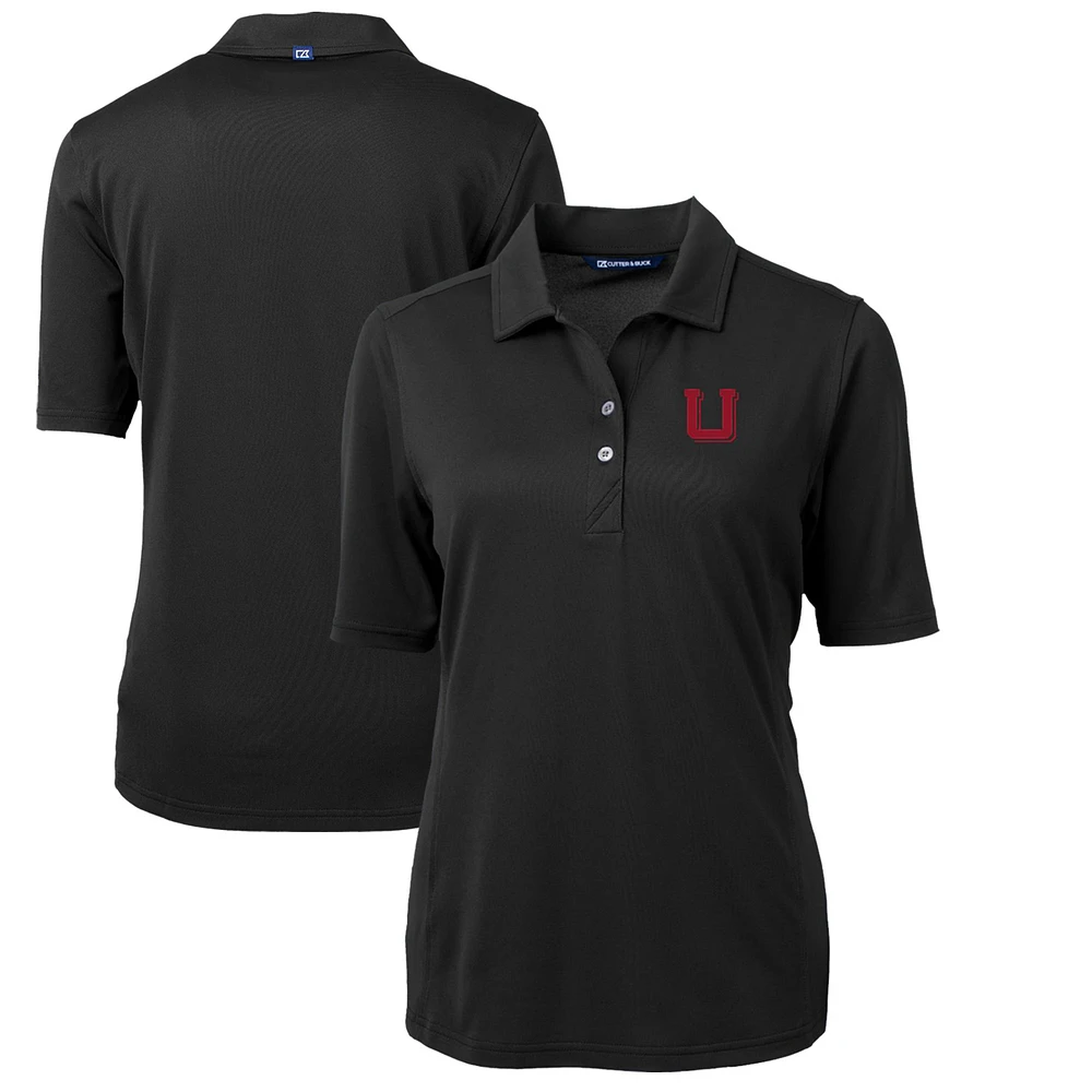 Women's Cutter & Buck Black Utah Utes Team Virtue Eco Pique Recycled Polo