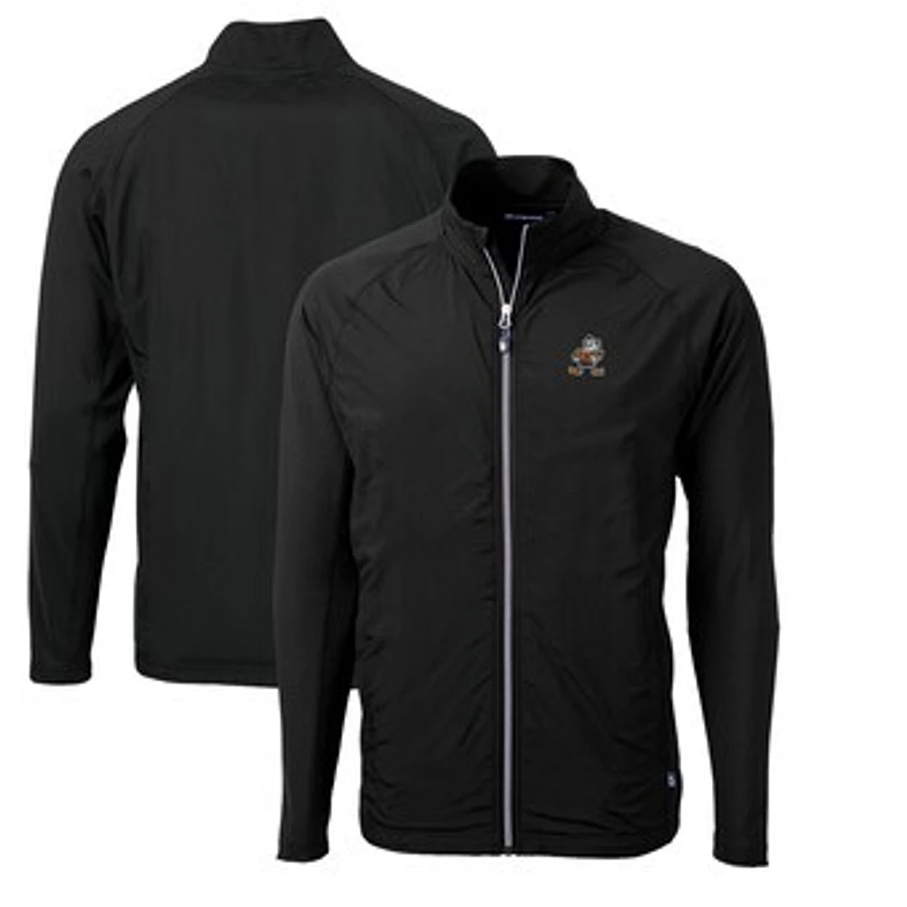 Men's Cutter & Buck Black Cleveland Browns Adapt Eco Knit Hybrid Recycled Big Tall Full-Zip Throwback Jacket