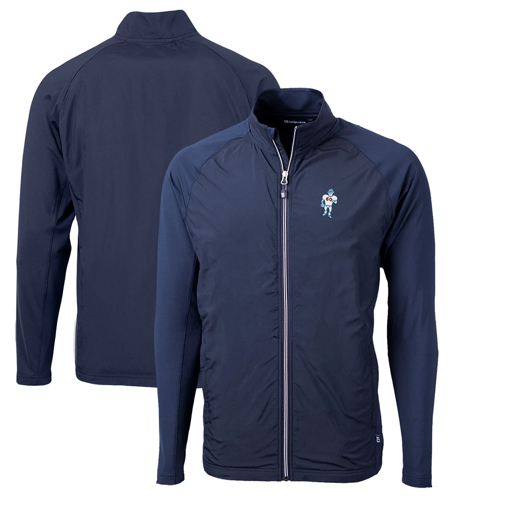 Men's Cutter & Buck Navy Houston Oilers Adapt Eco Knit Hybrid Recycled Big Tall Full-Zip Throwback Jacket