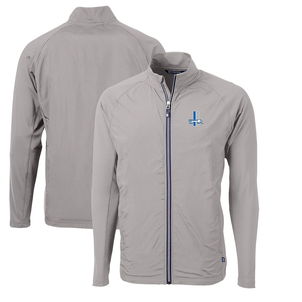 Men's Cutter & Buck Gray Detroit Lions Adapt Eco Knit Hybrid Recycled Big & Tall Full-Zip Throwback Jacket