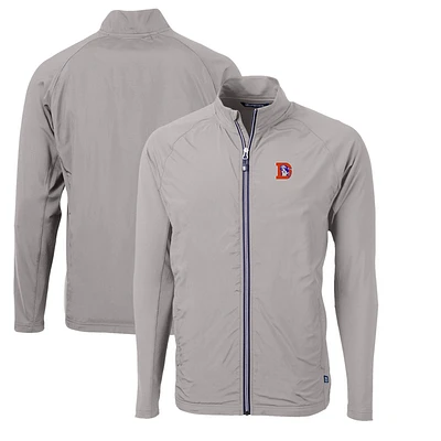 Men's Cutter & Buck Gray Denver Broncos Adapt Eco Knit Hybrid Recycled Big Tall Full-Zip Throwback Jacket