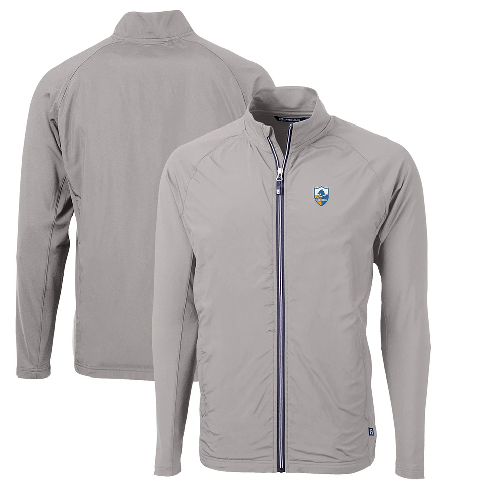 Men's Cutter & Buck Gray Los Angeles Chargers Adapt Eco Knit Hybrid Recycled Big Tall Full-Zip Throwback Jacket