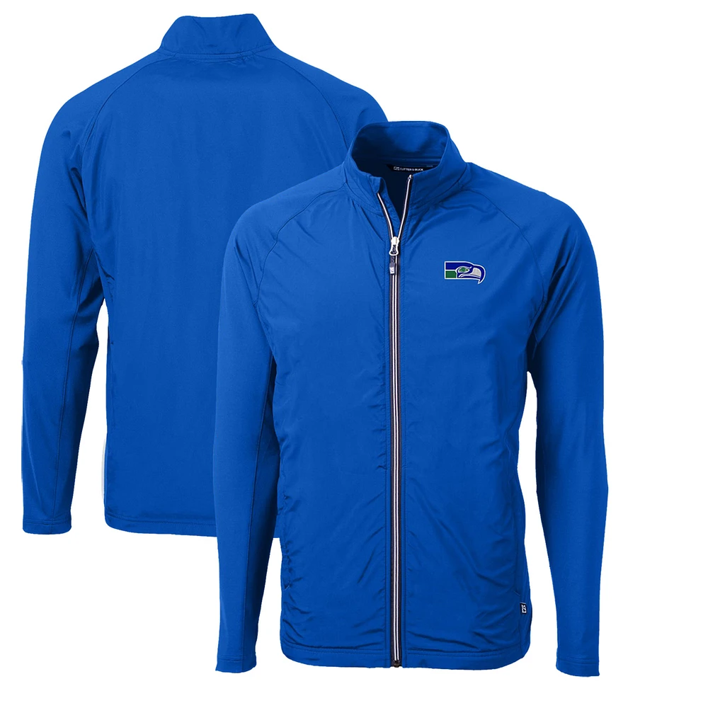 Men's Cutter & Buck Royal Seattle Seahawks Adapt Eco Knit Hybrid Recycled Big Tall Full-Zip Throwback Jacket