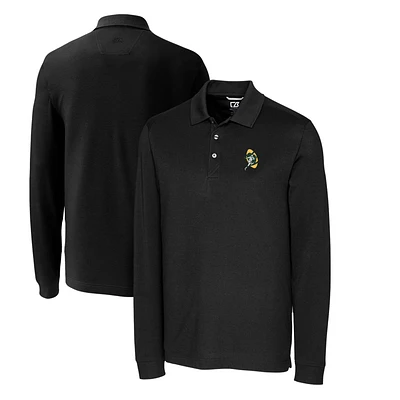 Men's Cutter & Buck Black Green Bay Packers Advantage Tri-Blend Pique Big & Tall Long Sleeve Throwback Polo