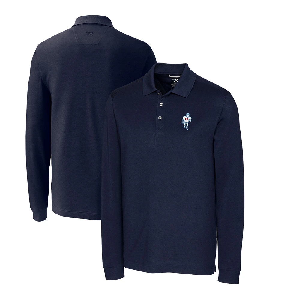 Men's Cutter & Buck Navy Houston Oilers Advantage Tri-Blend Pique Big Tall Long Sleeve Throwback Polo