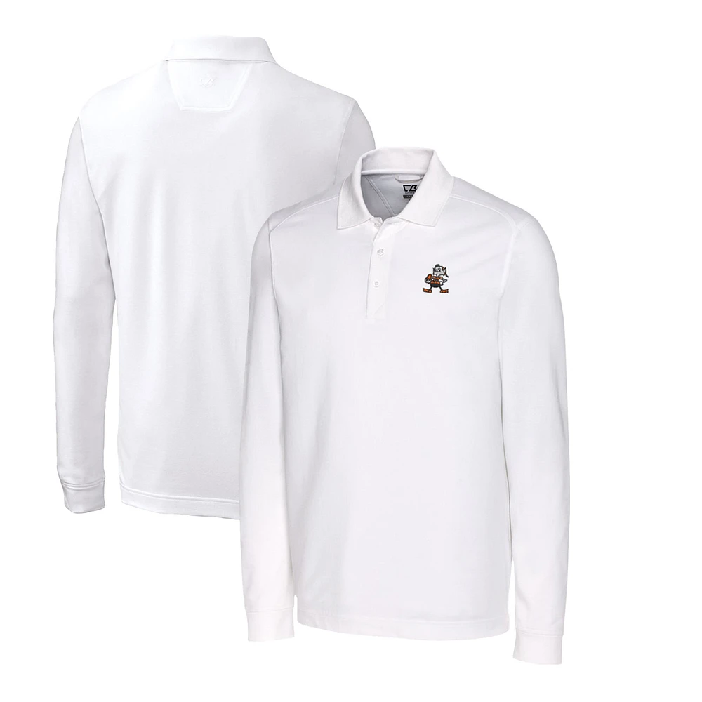 Men's Cutter & Buck White Cleveland Browns Advantage Tri-Blend Pique Big & Tall Long Sleeve Throwback Polo