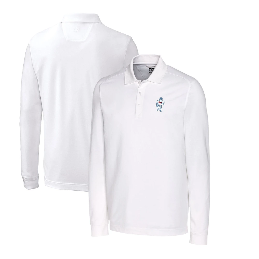 Men's Cutter & Buck White Houston Oilers Advantage Tri-Blend Pique Big Tall Long Sleeve Throwback Polo