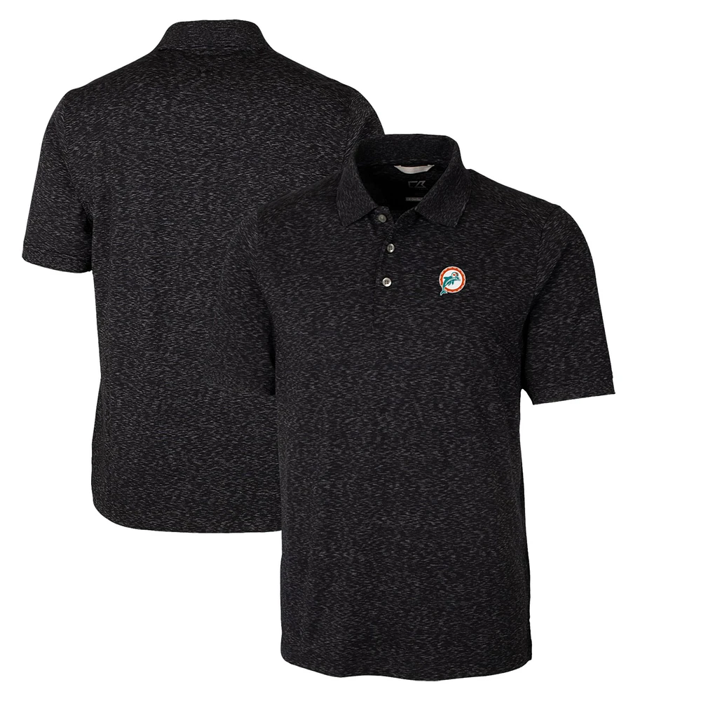 Men's Cutter & Buck Black Miami Dolphins Advantage Tri-Blend Space Dye Big & Tall Throwback Polo