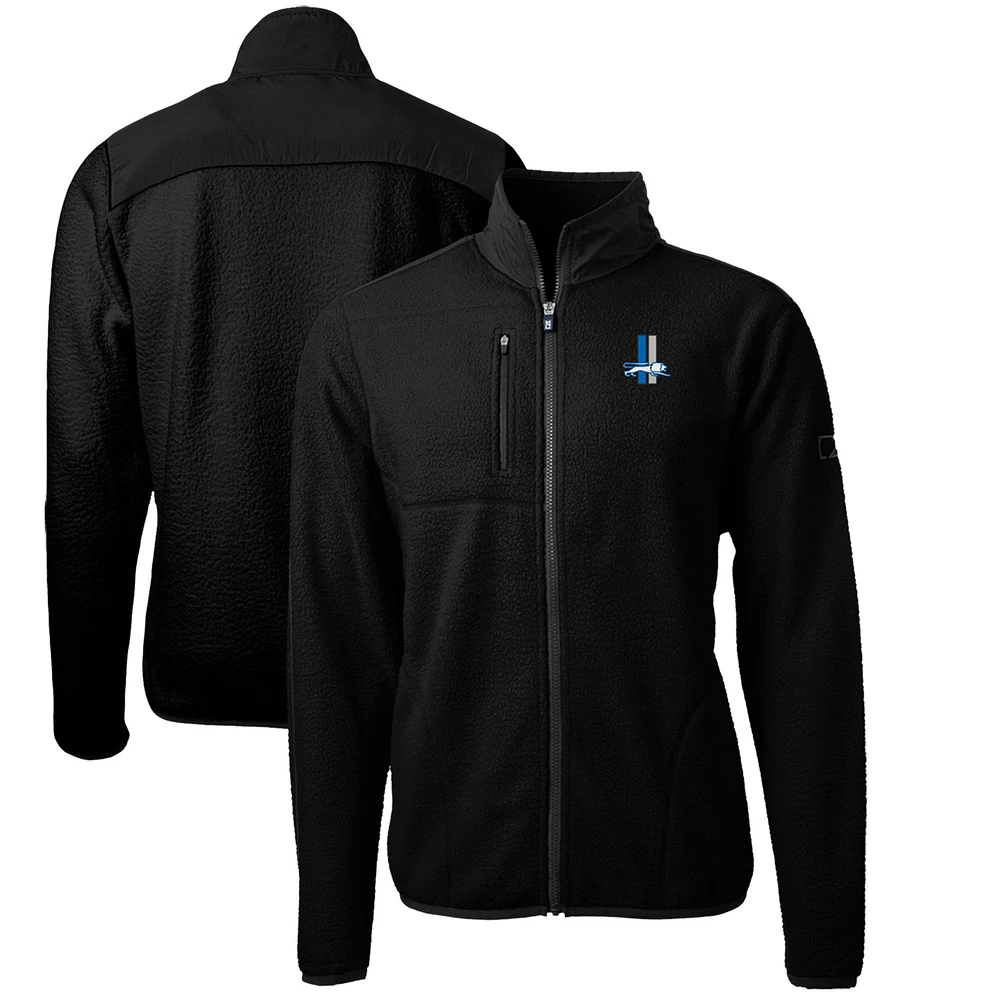 Men's Cutter & Buck Black Detroit Lions Cascade Eco Sherpa Big Tall Fleece Full-Zip Throwback Jacket
