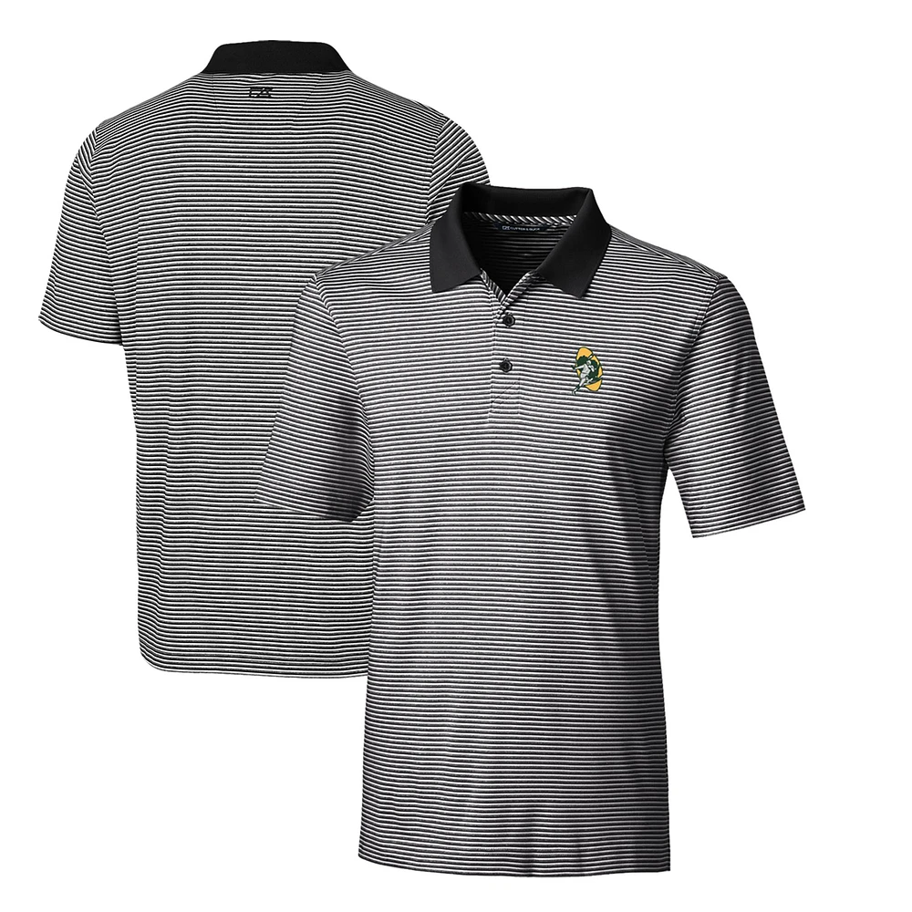Men's Cutter & Buck Black Green Bay Packers Throwback Logo Big & Tall Forge Tonal Stripe Stretch Polo