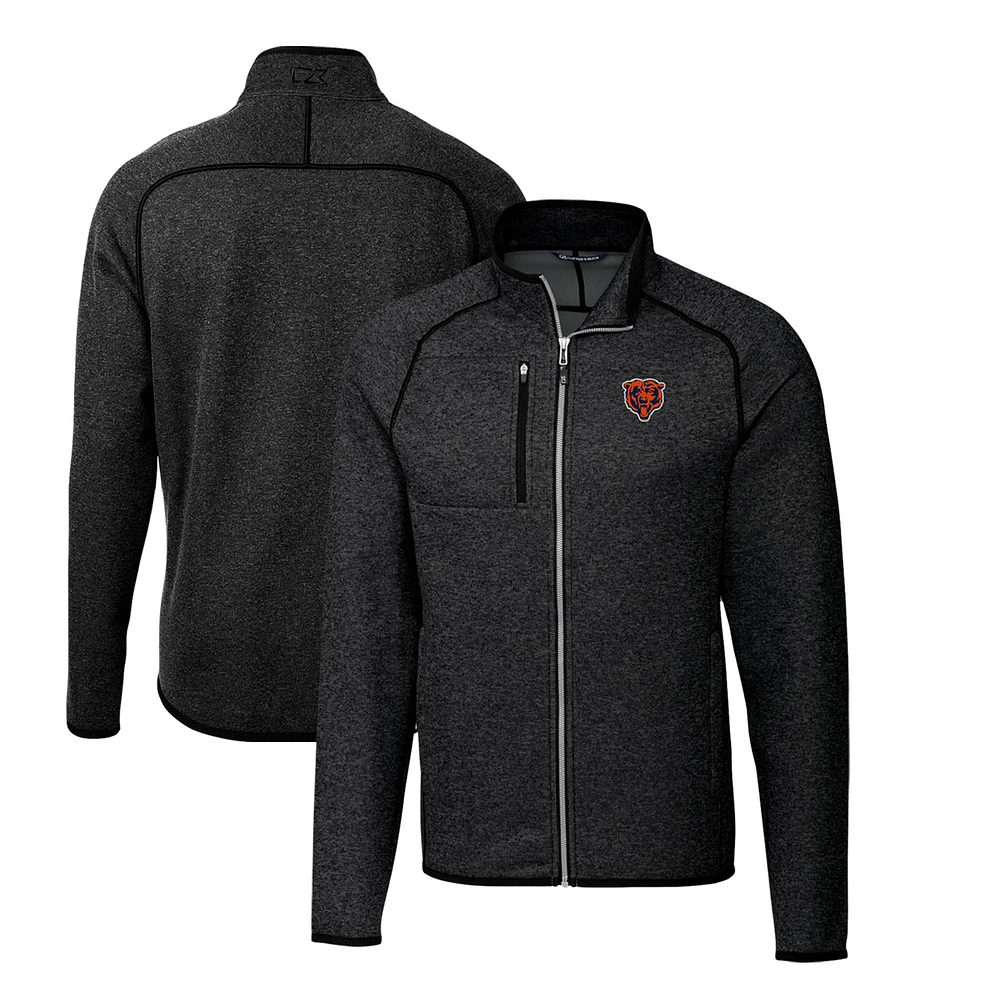 Men's Cutter & Buck Heather Charcoal Chicago Bears Throwback Logo Mainsail Sweater-Knit Big Tall Full-Zip Pullover Jacket