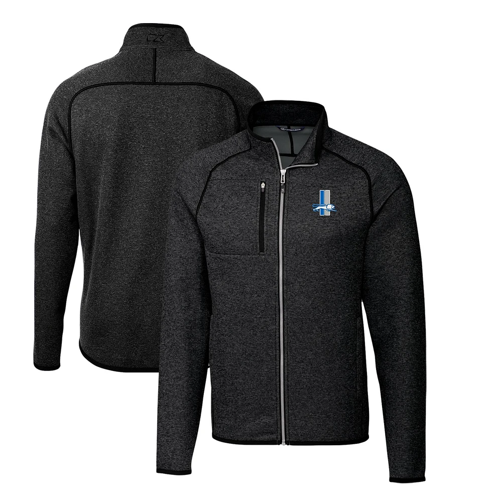 Men's Cutter & Buck Heather Charcoal Detroit Lions Throwback Logo Mainsail Sweater-Knit Big Tall Full-Zip Pullover Jacket