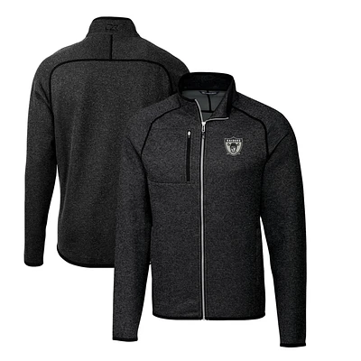 Men's Cutter & Buck Heather Charcoal Las Vegas Raiders Throwback Logo Mainsail Sweater-Knit Big Tall Full-Zip Pullover Jacket