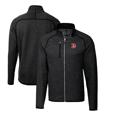 Men's Cutter & Buck Heather Charcoal Denver Broncos Throwback Logo Mainsail Sweater-Knit Big Tall Full-Zip Pullover Jacket