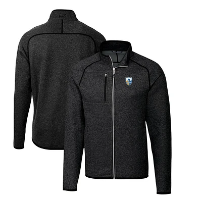 Men's Cutter & Buck Heather Charcoal Los Angeles Chargers Throwback Logo Mainsail Sweater-Knit Big Tall Full-Zip Pullover Jacket