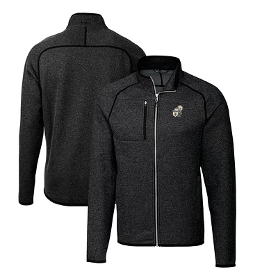 Men's Cutter & Buck Heather Charcoal New Orleans Saints Throwback Logo Mainsail Sweater-Knit Big & Tall Full-Zip Pullover Jacket
