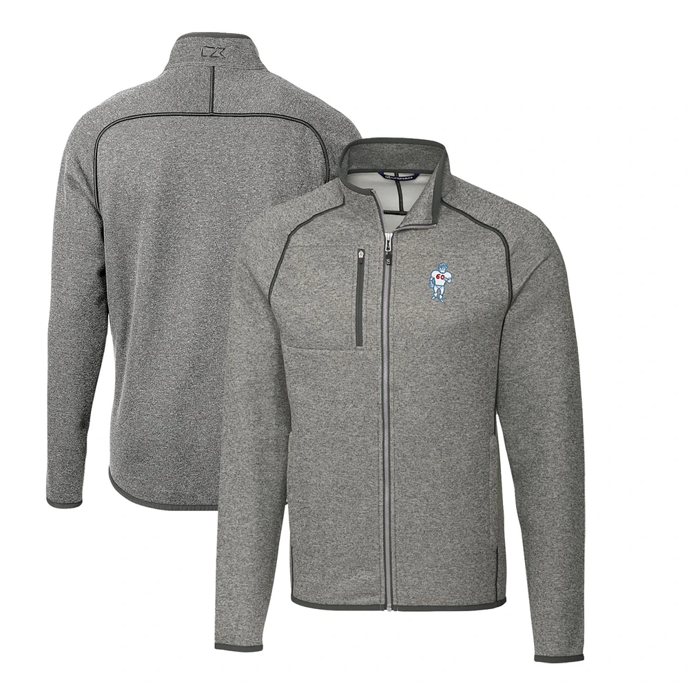 Men's Cutter & Buck Heather Gray Houston Oilers Throwback Logo Mainsail Sweater-Knit Big Tall Full-Zip Pullover Jacket