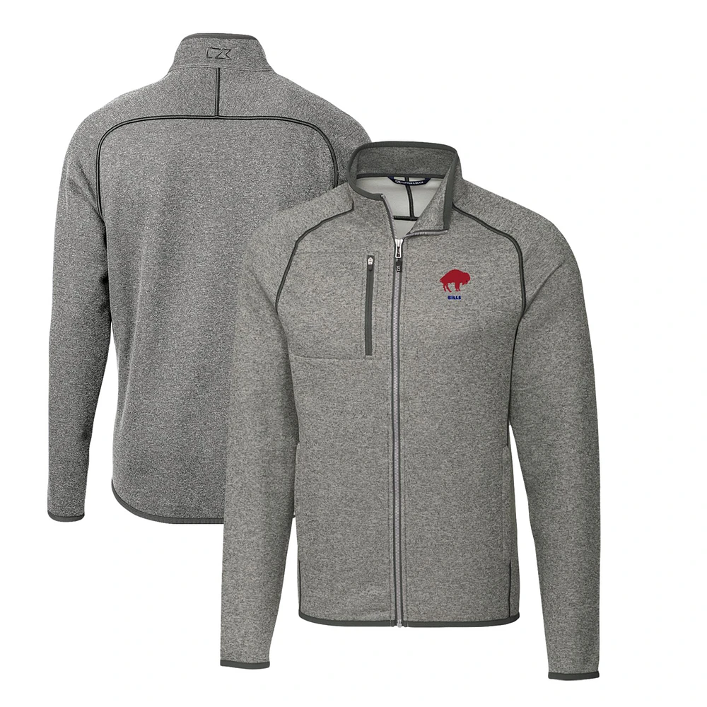 Men's Cutter & Buck Heather Gray Buffalo Bills Throwback Logo Mainsail Sweater-Knit Big & Tall Full-Zip Pullover Jacket