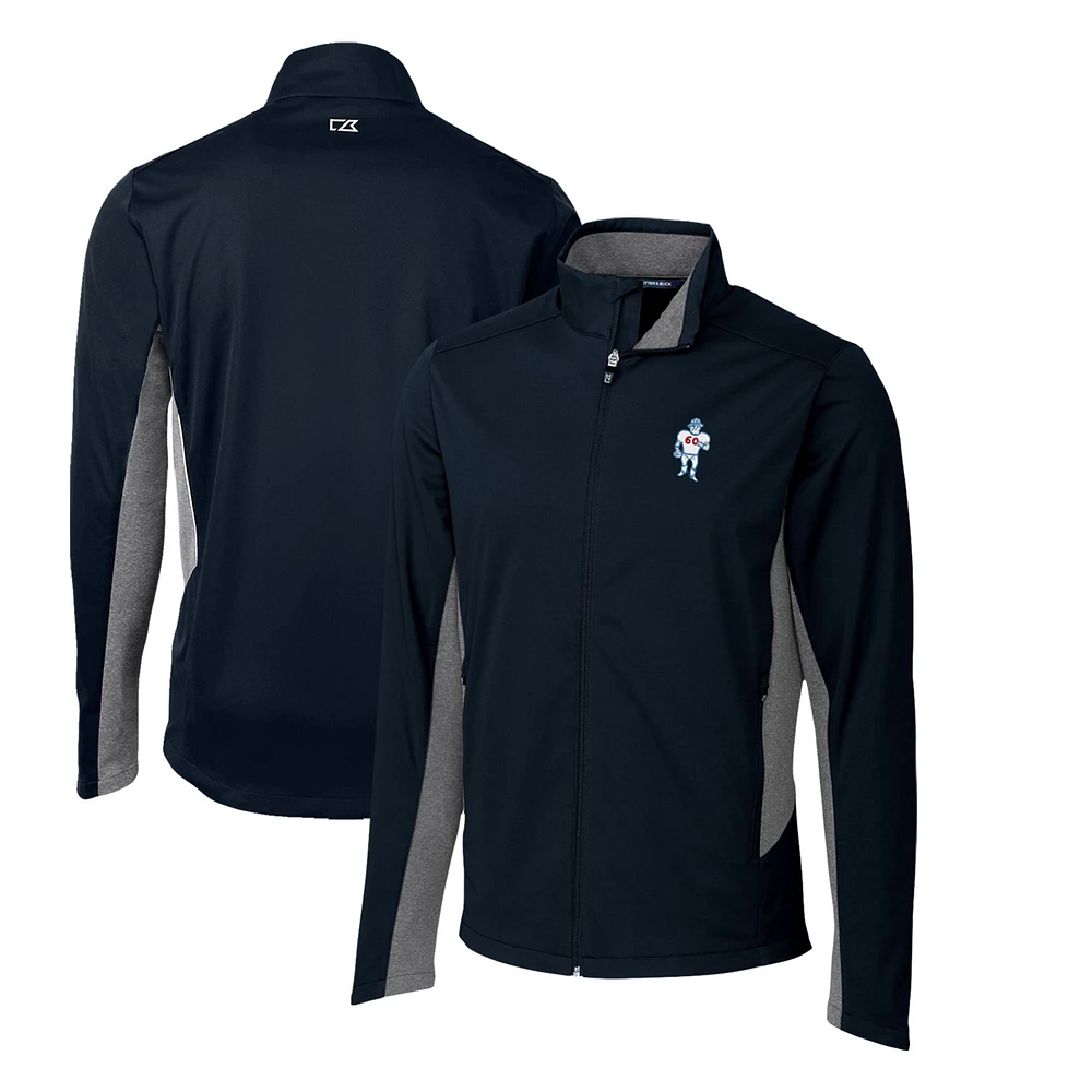 Men's Cutter & Buck Navy Houston Oilers Throwback Logo Navigate Softshell Big Tall Full-Zip Jacket