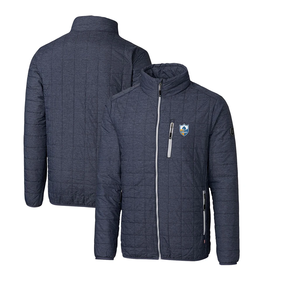 Men's Cutter & Buck Heather Navy Los Angeles Chargers Throwback Logo Big & Tall Rainier Eco Insulated Full-Zip Puffer Jacket
