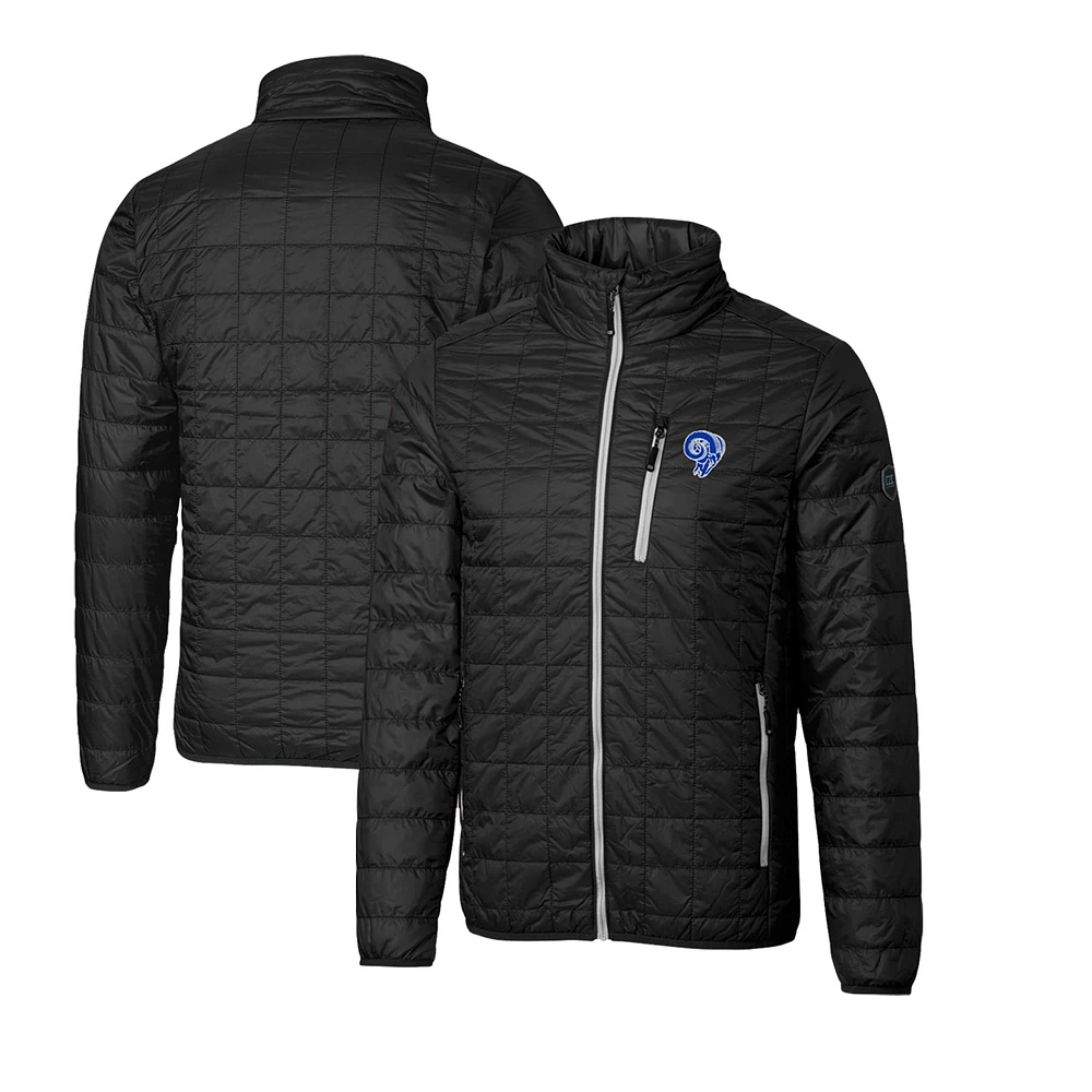 Men's Cutter & Buck Black Los Angeles Rams Throwback Logo Big Tall Rainier Eco Insulated Full-Zip Puffer Jacket
