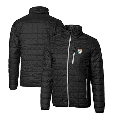 Men's Cutter & Buck Black Miami Dolphins Throwback Logo Big & Tall Rainier Eco Insulated Full-Zip Puffer Jacket
