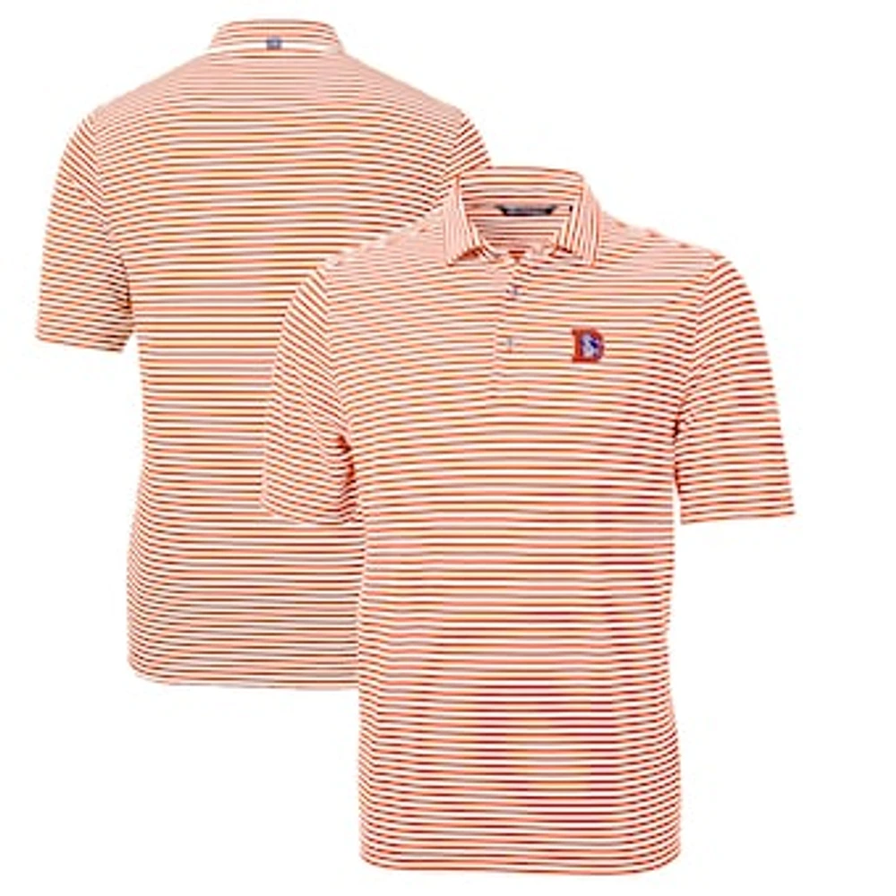 Men's Cutter & Buck Orange Denver Broncos Throwback Logo Virtue Eco Pique Stripe Recycled Big Tall Polo