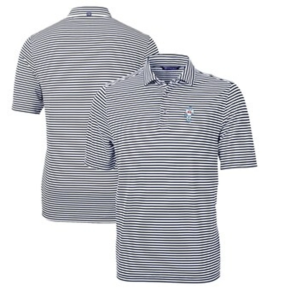 Men's Cutter & Buck Navy Houston Oilers Throwback Logo Virtue Eco Pique Stripe Recycled Big Tall Polo