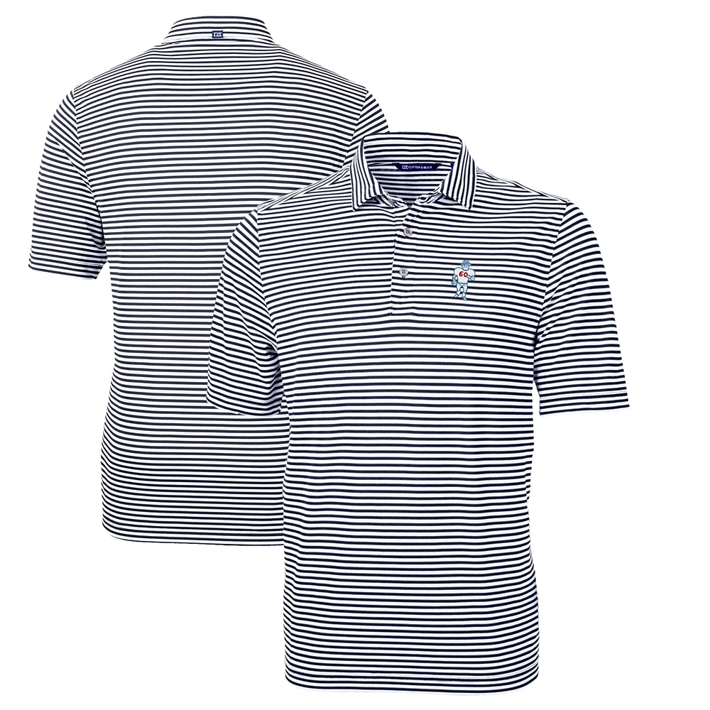 Men's Cutter & Buck Navy Houston Oilers Throwback Logo Virtue Eco Pique Stripe Recycled Big Tall Polo