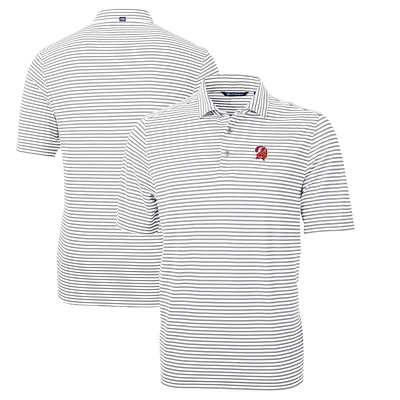 Men's Cutter & Buck Gray Tampa Bay Buccaneers Throwback Logo Virtue Eco Pique Stripe Recycled Big & Tall Polo