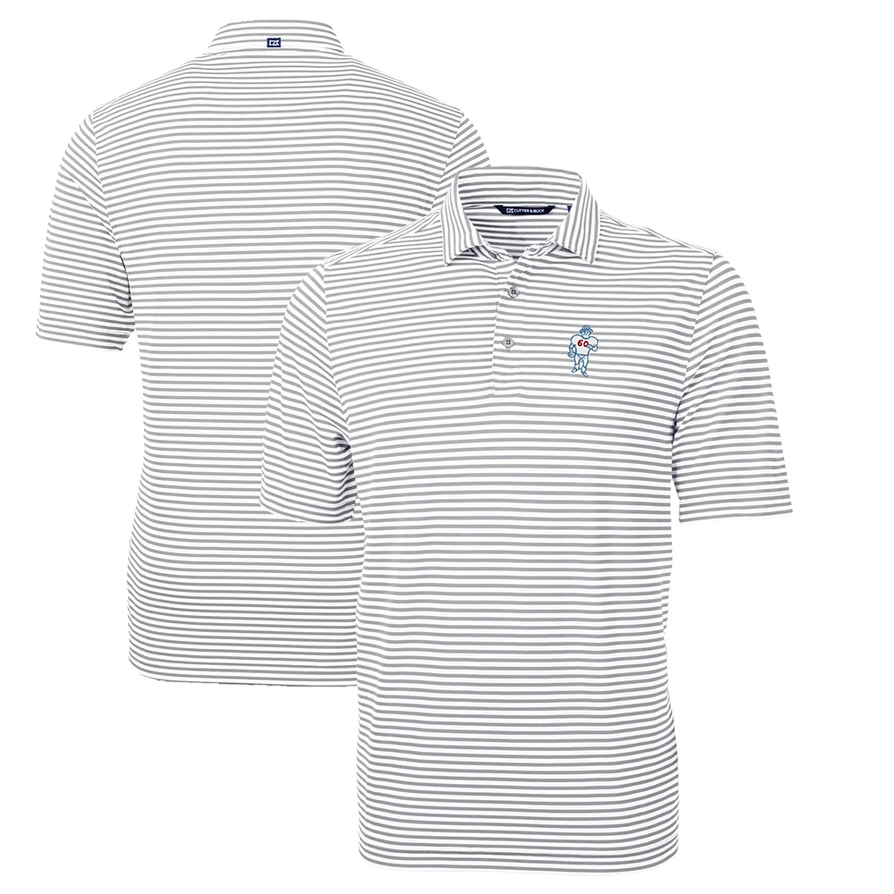Men's Cutter & Buck Gray Houston Oilers Throwback Logo Virtue Eco Pique Stripe Recycled Big Tall Polo