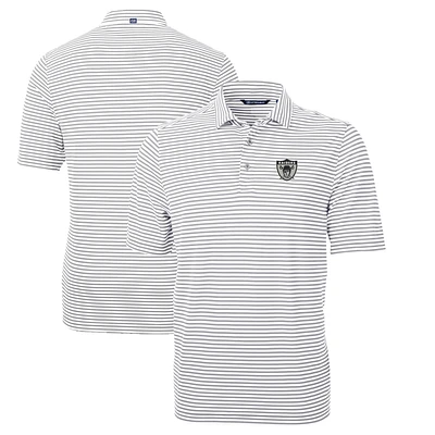 Men's Cutter & Buck Gray Las Vegas Raiders Throwback Logo Virtue Eco Pique Stripe Recycled Big Tall Polo