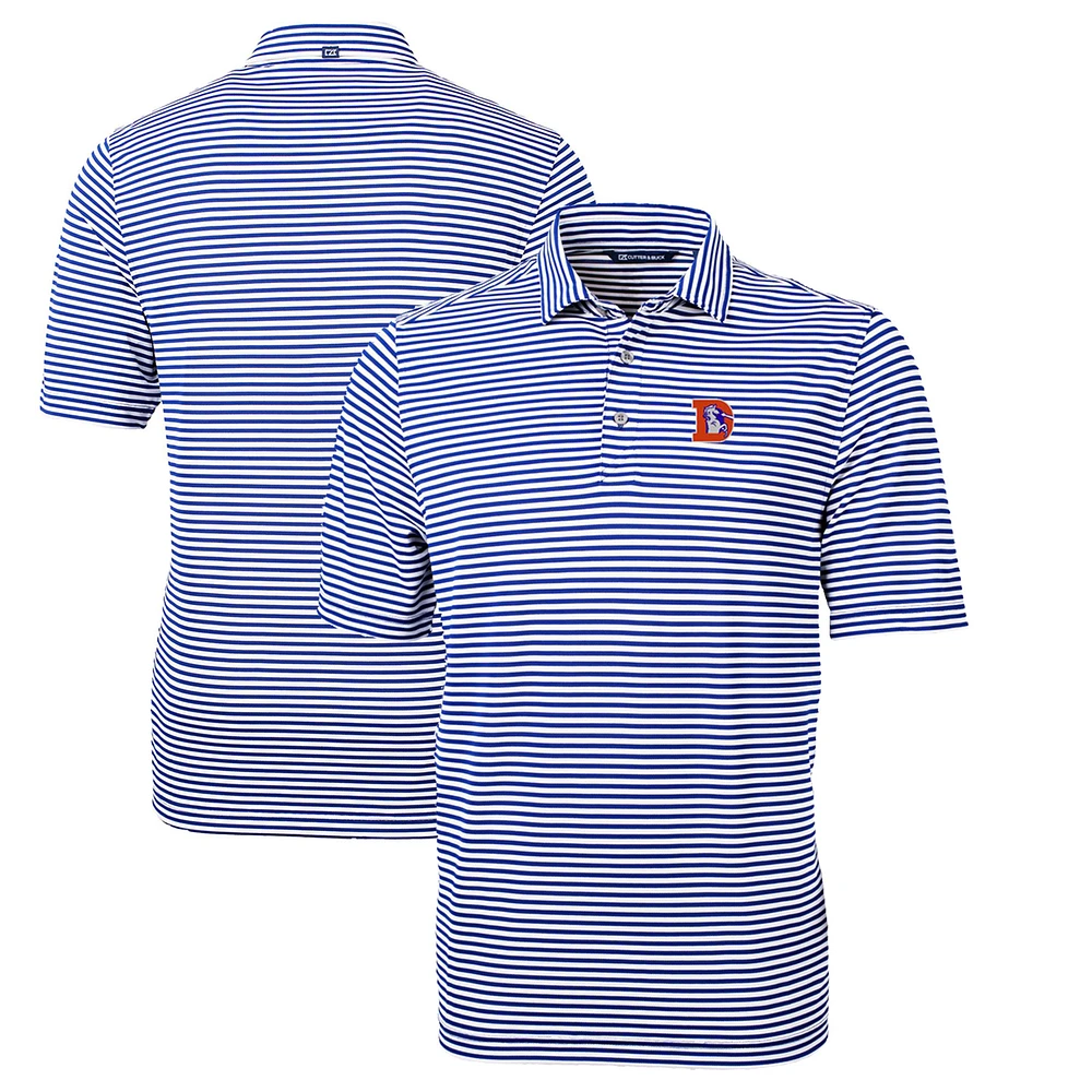 Men's Cutter & Buck Royal Denver Broncos Throwback Logo Virtue Eco Pique Stripe Recycled Big Tall Polo