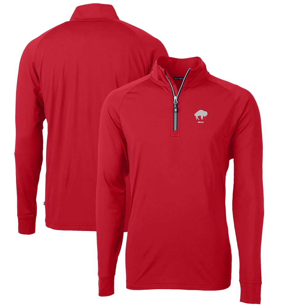 Men's Cutter & Buck Red Buffalo Bills Adapt Eco Knit Stretch Recycled Big Tall Quarter-Zip Throwback Pullover Top