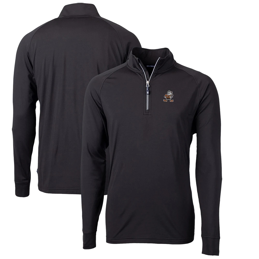 Men's Cutter & Buck Black Cleveland Browns Adapt Eco Knit Stretch Recycled Big Tall Quarter-Zip Throwback Pullover Top