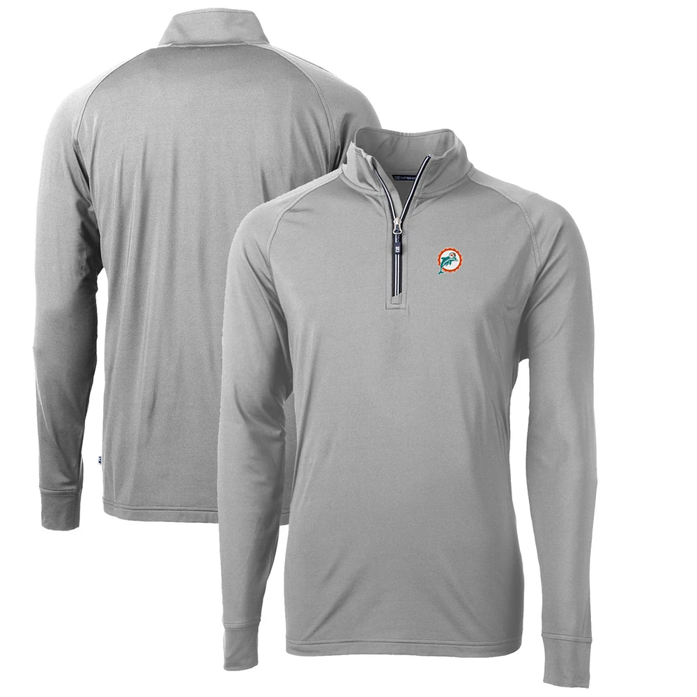 Men's Cutter & Buck Gray Miami Dolphins Adapt Eco Knit Stretch Recycled Big & Tall Quarter-Zip Throwback Pullover Top