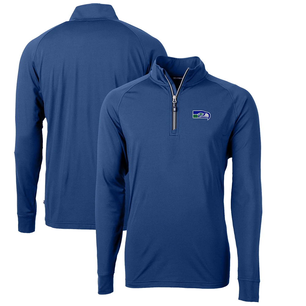 Men's Cutter & Buck Royal Seattle Seahawks Adapt Eco Knit Stretch Recycled Big Tall Quarter-Zip Throwback Pullover Top