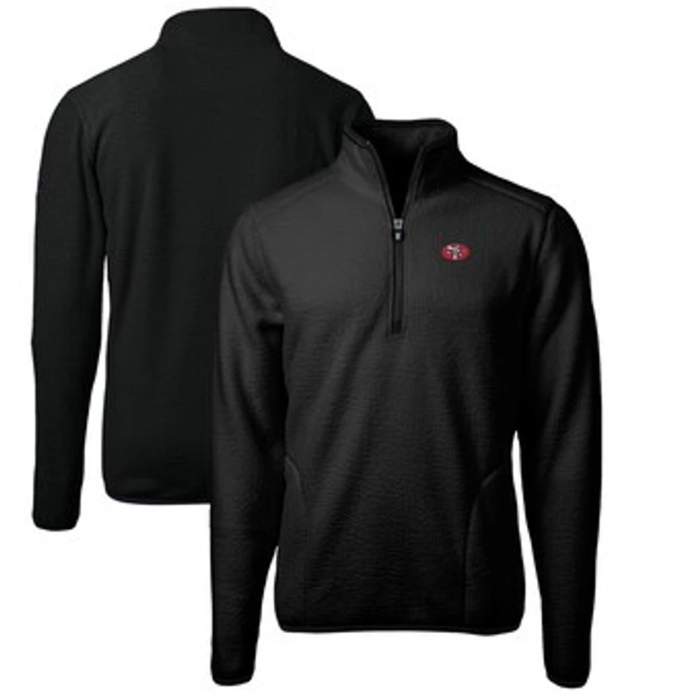 Men's Cutter & Buck Black San Francisco 49ers Cascade Eco Sherpa Fleece Big & Tall Quarter-Zip Throwback Jacket