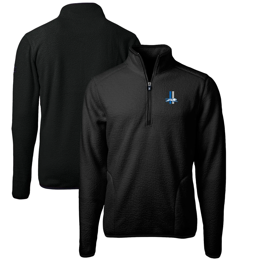 Men's Cutter & Buck Black Detroit Lions Cascade Eco Sherpa Fleece Big Tall Quarter-Zip Throwback Jacket