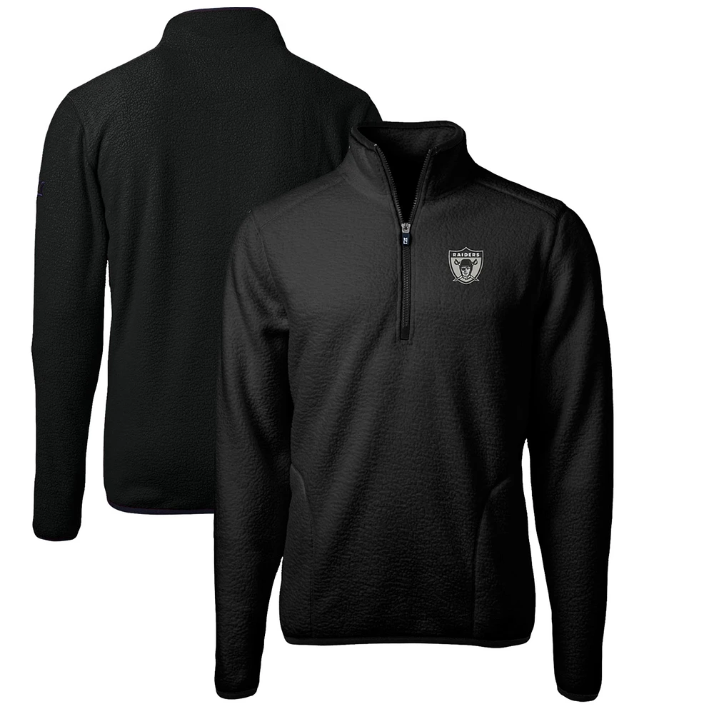 Men's Cutter & Buck Black Las Vegas Raiders Cascade Eco Sherpa Fleece Big Tall Quarter-Zip Throwback Jacket