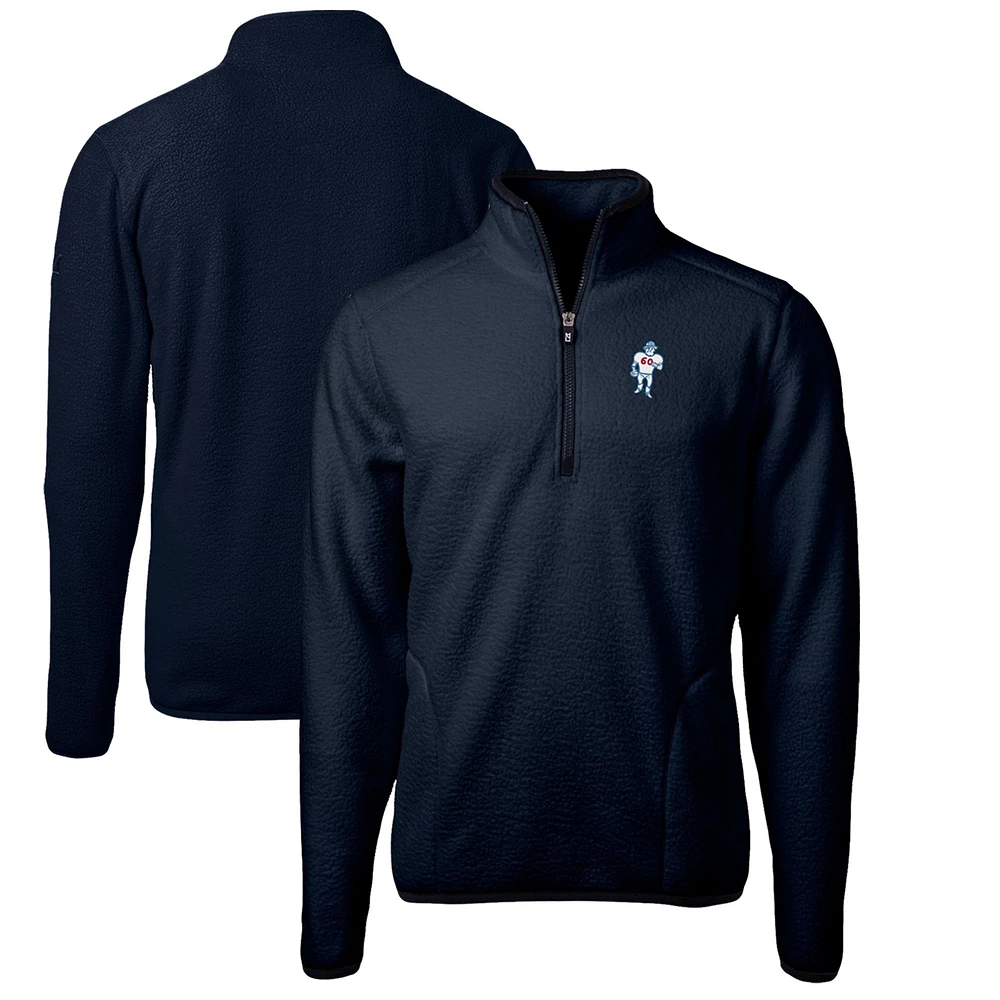 Men's Cutter & Buck Navy Houston Oilers Cascade Eco Sherpa Fleece Big Tall Quarter-Zip Throwback Jacket