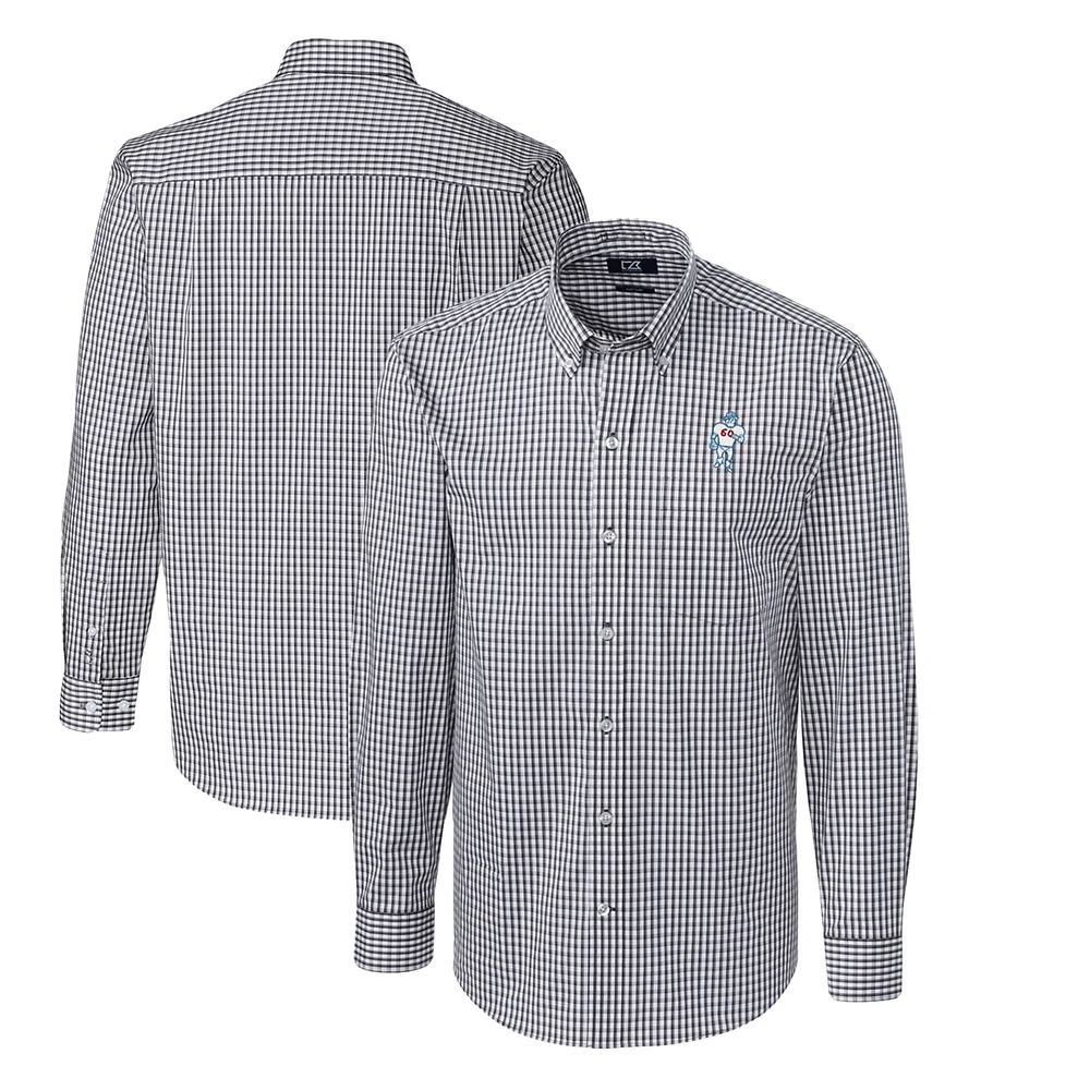Men's Cutter & Buck Charcoal Houston Texans Throwback Logo Easy Care Stretch Gingham Big Tall Long Sleeve Button-Down Shirt