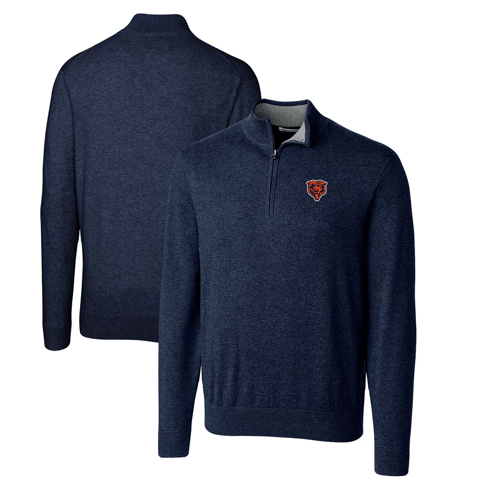 Men's Cutter & Buck Navy Chicago Bears Throwback Logo Lakemont Tri-Blend Big & Tall Quarter-Zip Pullover Sweater