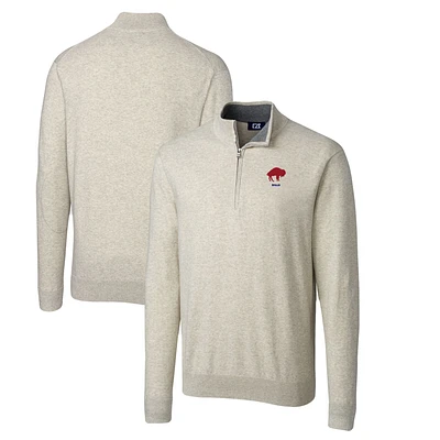 Men's Cutter & Buck Oatmeal Buffalo Bills Throwback Logo Lakemont Tri-Blend Big & Tall Quarter-Zip Pullover Sweater