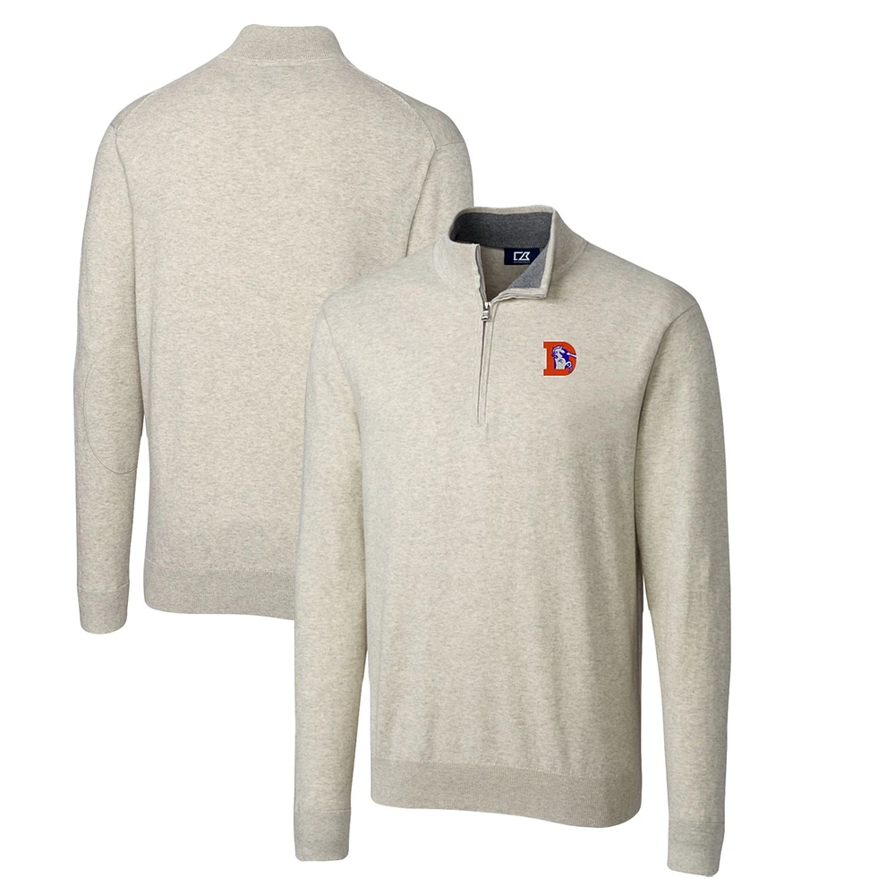 Men's Cutter & Buck Oatmeal Denver Broncos Throwback Logo Lakemont Tri-Blend Big & Tall Quarter-Zip Pullover Sweater