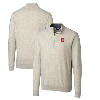 Men's Cutter & Buck Oatmeal Denver Broncos Throwback Logo Lakemont Tri-Blend Big & Tall Quarter-Zip Pullover Sweater