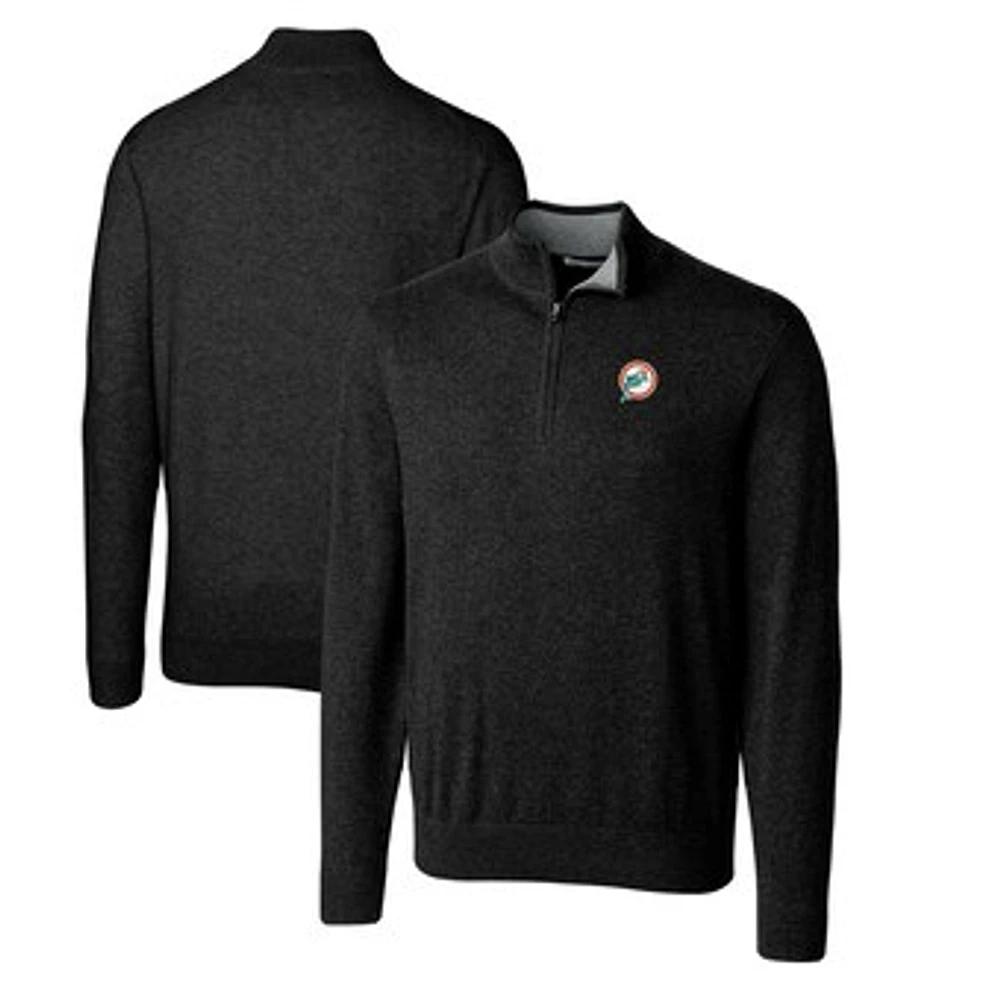 Men's Cutter & Buck Black Miami Dolphins Throwback Logo Lakemont Tri-Blend Big Tall Quarter-Zip Pullover Sweater