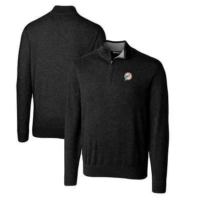 Men's Cutter & Buck Black Miami Dolphins Throwback Logo Lakemont Tri-Blend Big Tall Quarter-Zip Pullover Sweater